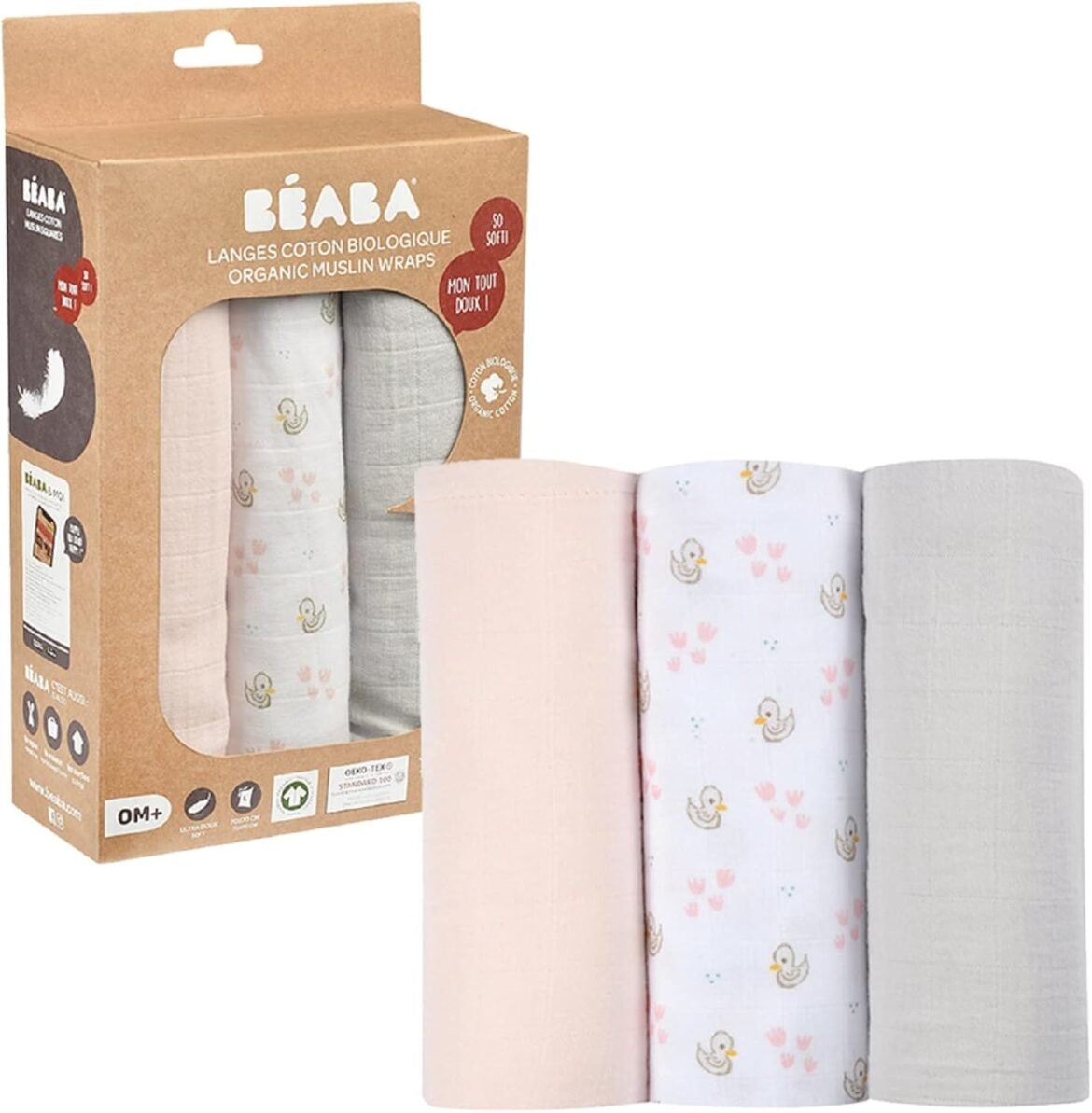 Muselina BÉABA – Pack de 3 para bebé: La Versatilidad y Comodidad Orgánica que tu Bebé Necesita