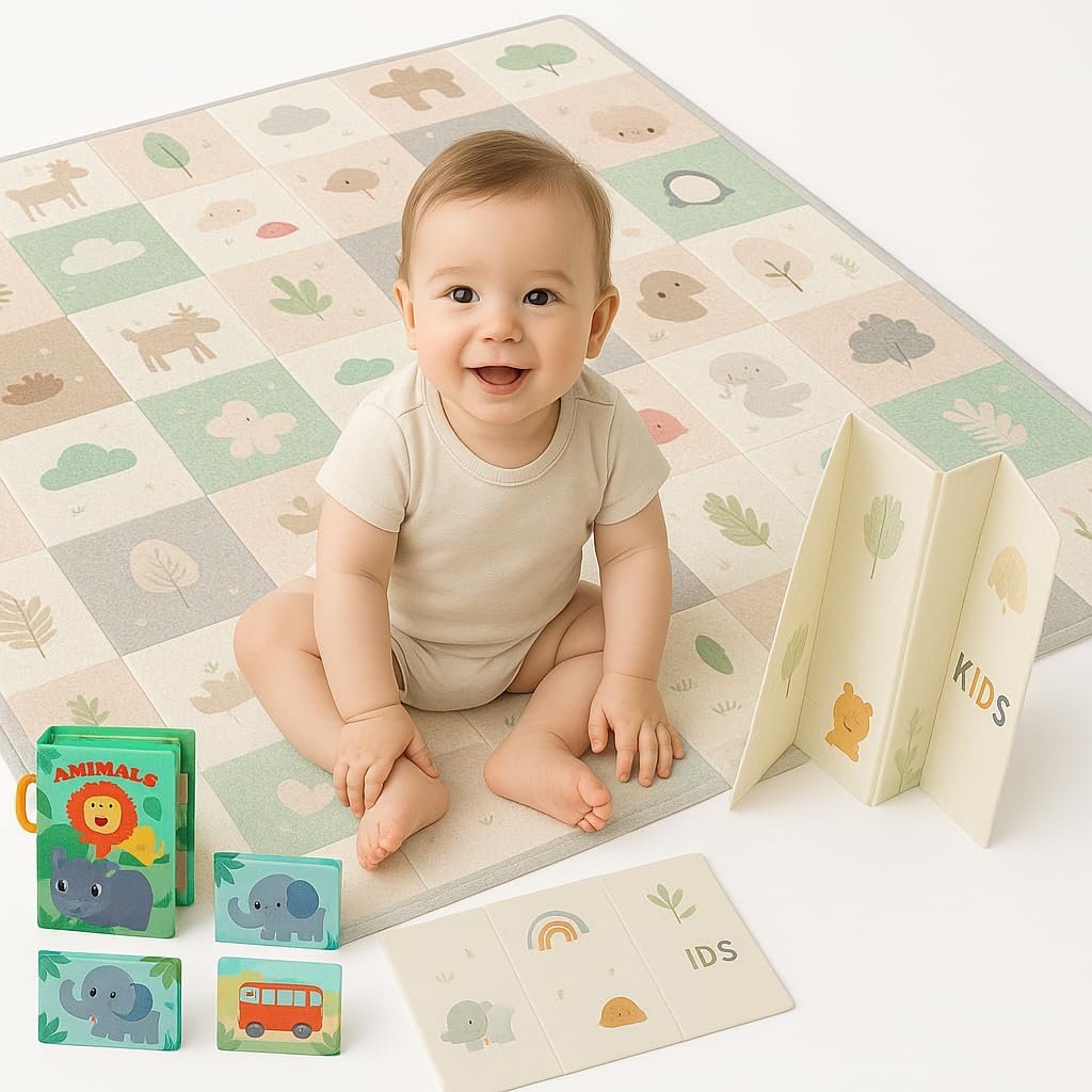 PARVULI – Alfombra Acolchada Reversible 150×180 cm + Libro Sensorial