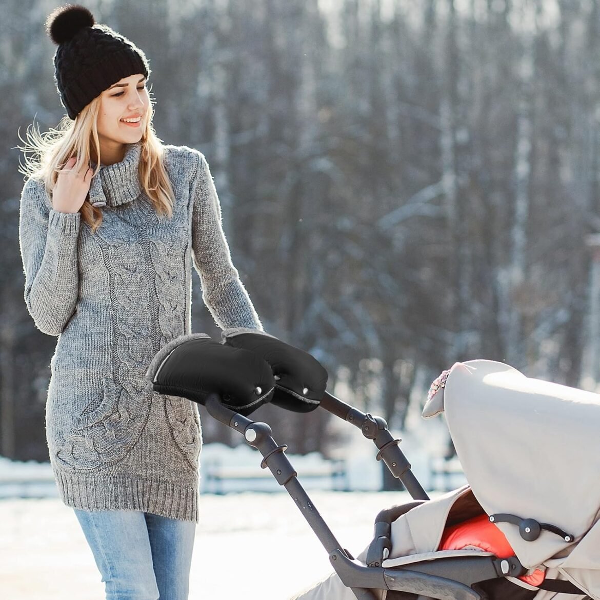 Manoplas Carro Bebé Invierno Impermeables y Antiviento: Guantes Térmicos Universal para Paseos Cómodos