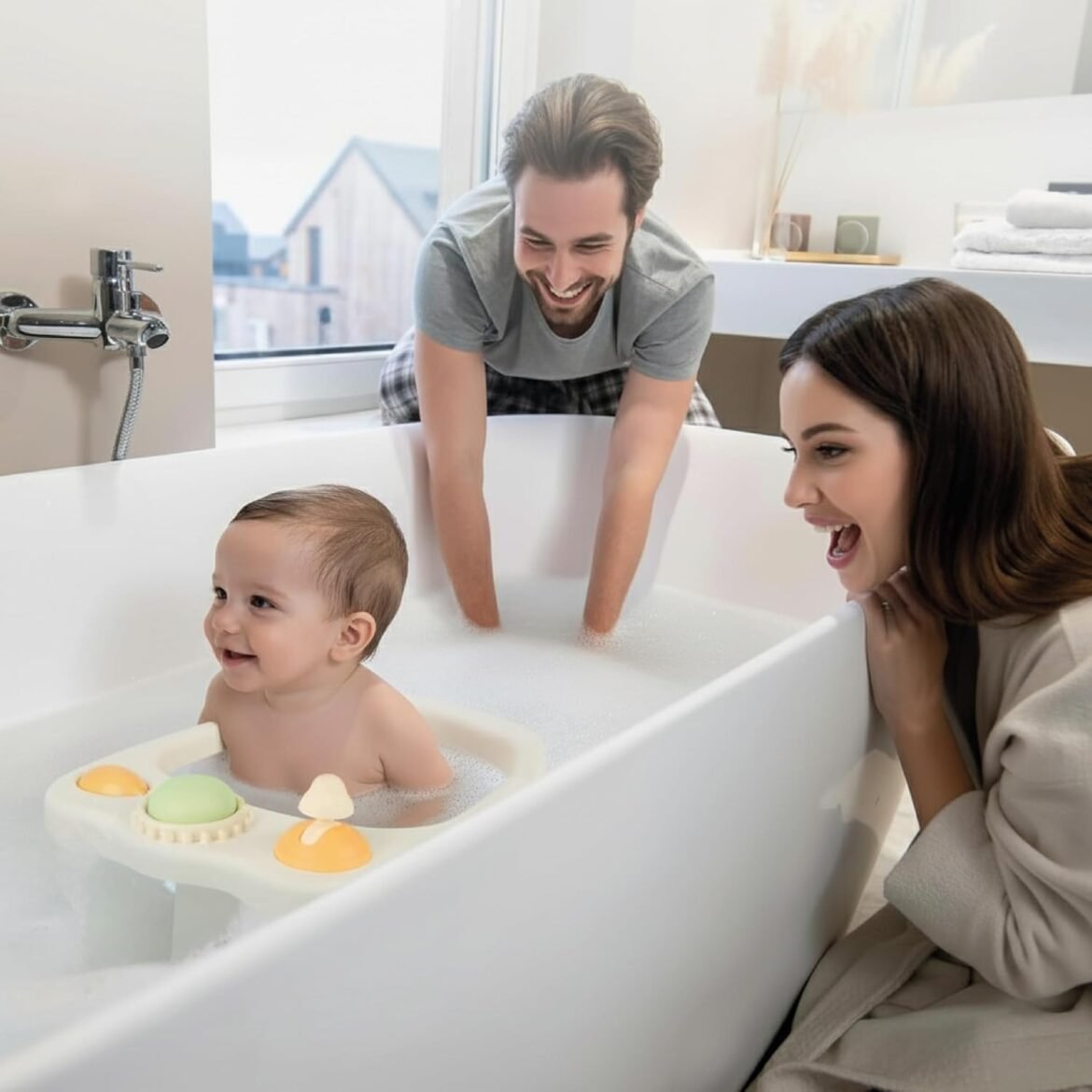 MS BabyWorld Asiento infantil de Ducha para Bebe Antideslizante con Termómetro